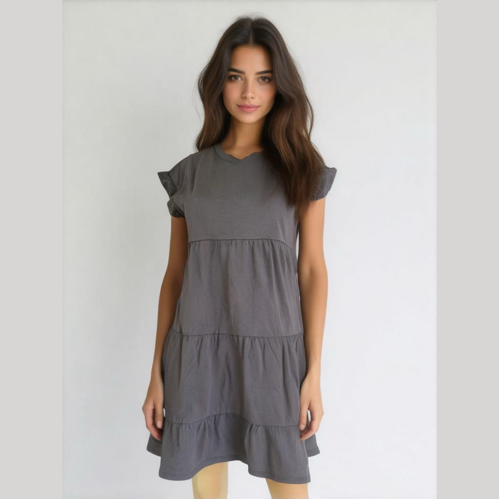 Time and true women’s short sleeve plain ruffle tunic midi gray flows size XS - Picture 1 of 11